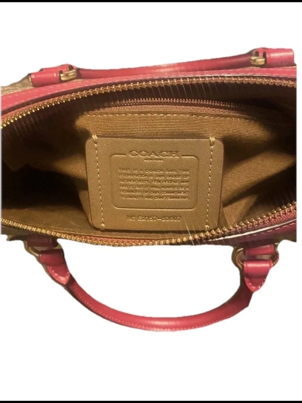 Coach Khaki & Dark Fuchsia Pink Rowan Signature Canvas Satchel Crossbody Handbag